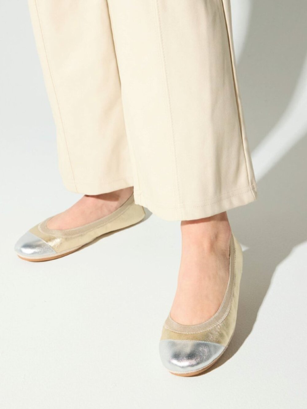 Yosi Samra Metallic Gold Samantha Foldable Ballet Flats Size 8